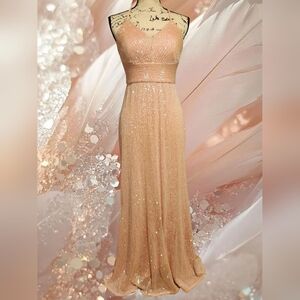Morgan & Co Blush Sequin Evening Gown